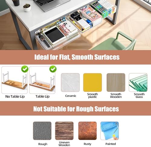 3-Pack Under Desk Drawer for Desk with Frame & Beam, Fits Where Standard Drawers Can't, 52mm Heightened Slide Out Organizer, Dual Adhesive or Screw Mount, Clear PET Under Table Storage - Image 7