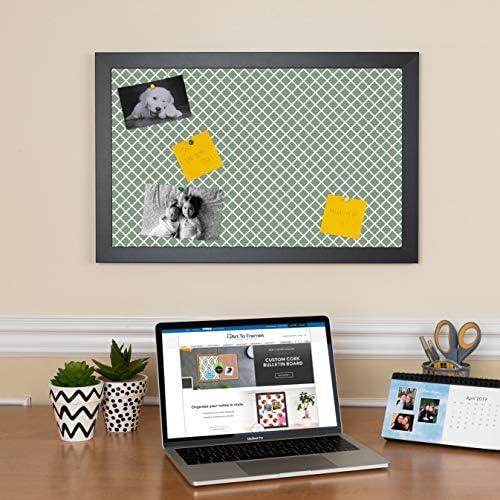 PinPix 22x18 inch Cork Bulletin Board. This Decorative Framed Pin Board Comes with Diamond Pattern in Nile Green Design and Satin Black. Ideal for Home, Office Decor or School (PinPix-380) - Image 3