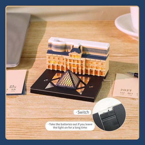 3D Calendar 2027 with LED Lights,Time Piece Calendar 2027,The Louvre 3D Memo Pad,Tear Away Calendars,Sculpture Desk Calendars,3D Art Notepad Calendars,Christmas Gift,New Year Gift (The Louvre) - Image 5