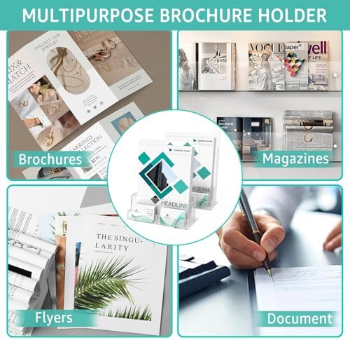 2 Pack Acrylic Brochure Holder 8.5 x 11 Inch with Business Card Holder, Clear Acrylic Brochure Holders Plastic Flyer Display Stand for Magazine, Pamphlet, Booklets, Menu, Journals, Literature - Image 5