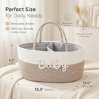 Baby Diaper Caddy Organizer with Removable Compartments, 18"L x 13"W x 9"H Super Large, 100% Handmade Woven Cotton Rope, Portable Nursery Storage Basket for Car and Changing Table, Shower Newborn Gift - Image 5