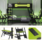 Polibi Twin Over Twin Bunk Bed with 2 Built-in Gaming Desks, USB Charging Ports & Pegboard Organizer, E-Sports Gaming Bed Frame for 2 Kids/Teens, Green (Twin Size) - Image 3