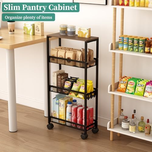 4-Tier Slim Utility Rolling Laundry Cart with Wheels, Black - Image 6