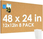 MaxGear 48" x 24" Large Cork Board for Wall, 8 Pack 12" x 12" Tiles by MaxGear