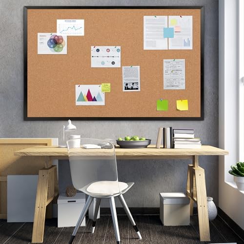 Extra Large Cork Bulletin Board 60" X 36", Black Wood Framed Corkboard for Wall, Wall Mounted Notice Pin Board with 18 Push Pins - Image 2