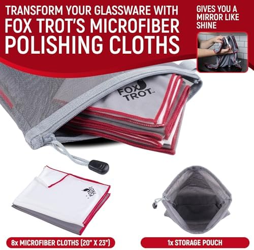 Fox Trot Wine Glass Polishing Cloths, 8 Pack, Storage Pouch Included - Image 2