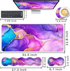 Keyboard Wrist Rest and Mouse Pad with Wrist Support Set Ergonomic Coaster,Memory Foam,Easy Typing Pain Relief,Large XL Desk Mat 31.5"x 11.8",Marble Purple - Image 2