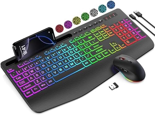 SABLUTE Wireless Keyboard and Mouse Combo, 9 Backlit Effects, Large Print by SABLUTE