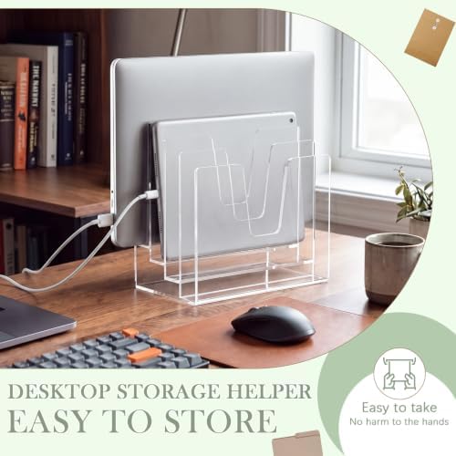 4 Section Clear Acrylic File Organizer, Inclined Desktop File Sorter - Image 4