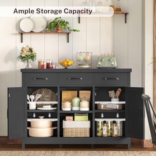 TEENFON Coffee Bar Cabinet with 3 Drawers, Farmhouse Buffet Cabinet - Image 5