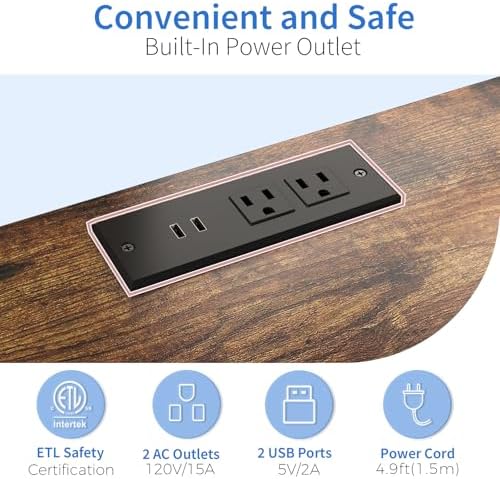 Under Desk Printer Stand with Power Outlet, Adjustable Shelf,Rustic Brown - Image 4