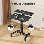 28" Mobile Standing Desk, Tiltable Top with 2-Tier Shelves, Black - Image 2