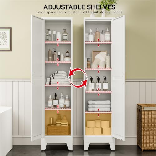 COFaR 67" Tall Metal Pantry Cabinet, White Storage Cabinet with Magnetic Door & 4 Adjustable Shelves, Slim Freestanding Cupboard for Kitchen, Bathroom, Living Room - Image 5
