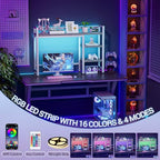 Desk Hutch with Colorful RGB Lights, 4 Tier Desktop Shelf for Max 28" Computer Monitor, Desk Organizer Shelf for Tidy Storage Display, Desktop Bookshelf for Home, Office, Dorm, Gaming Table, Kitchen - Image 4
