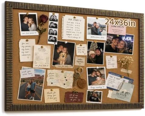24x36 Framed Cork Board for Hallway Decor, Large Vision Board, Black Gold by FOLKOR