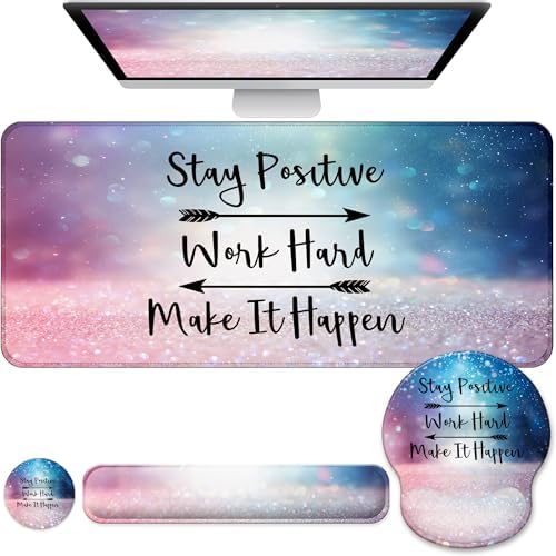 Desk Mat Set + Keyboard and Mouse Pad with Wrist Rest Support,4-in-1 Large Mousepad Computer Mats for Desktop Home & Office-Glitter Pink Blue by VINEBURY