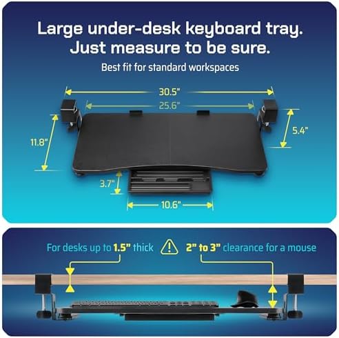 Keyboard Tray | Under Desk Keyboard Tray Slide Out w/Adjustable C-Clamps for Desks Up to 1.5-Inch-Thick | Clamp On Drawer with 1x USB-C to 4 USB-A Hub and 1x Five-Cable Management Organizer - Image 2