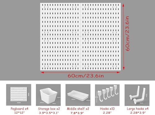 12 * 12in Pegboard Set, DIY Pegboard Combo Kit, Wall-Mounted Storage Organizer, Includes 4 pegboards and 18 Accessories, Suitable for Office, Gaming Room, Kitchen, and Decorative Display (White) - Image 7
