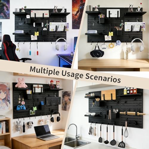 Pegboard Wall Organizer 6 Pack 11.8x11.8 Black Wall with Hooks Storage Kit - Image 6