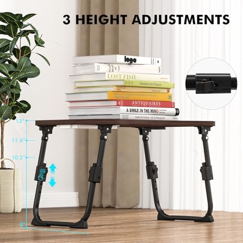 Lap Desk for Bed Adjustable Height, Foldable Bed Table with Storage Drawer, Tablet Slot & Cup Holder, Portable Laptop Stand for Bed & Sofa, Bed Desk for Adults & Kids, Walnut - Image 4