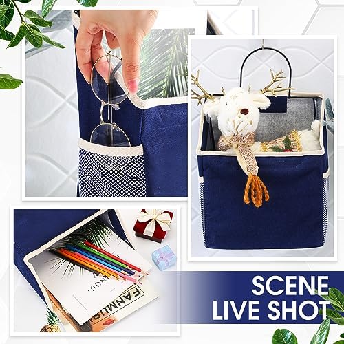 Woanger 12 Pcs Wall Hanging Storage Bag Wall Hanging Organizer Bag Over The Door Closet Basket Containers Bins with Hooks Pockets for Bedroom Bathroom, 15 x 4.3 x 8.7''(Navy Blue) - Image 4