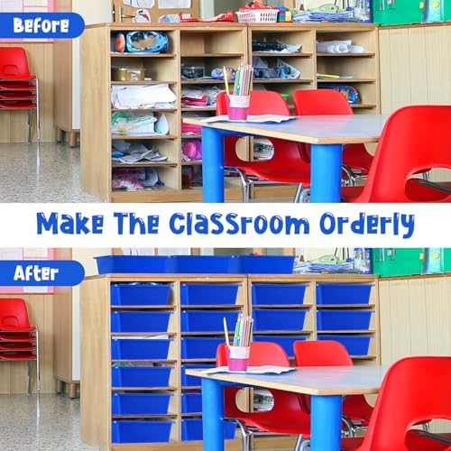 Sintuff 24 Pcs Classroom Paper Tray, Stackable Letter Size Bin, Blue - Image 5