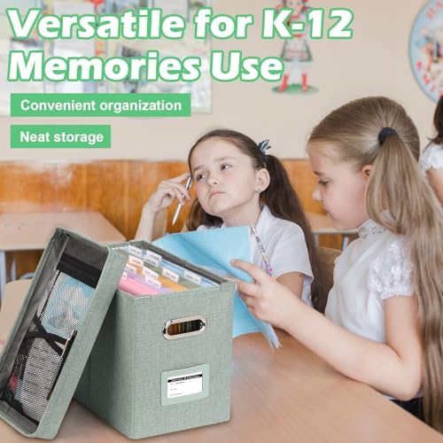 DOSTATNI School Years Organizer Kit K-12 School Years Memory Keeper with 15 Hanging File Folders Plastic 4 different Labels Memory Keepsake Box for kids Storage Pictures File Keeper (Green) - Image 6