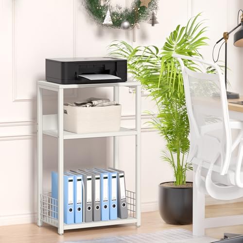 LELELINKY White Side Table,Small Printer Stand with Storage Shelf,3 Tier Industrial Bedside Tables,Vinyl Record Player Stand,Modern Sofa Night Stands for Living Room Bedroom Office Small Spaces - Image 5