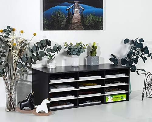 PAG-Mass Mail Sorter Organizer, Wood Countertop Literature Organizer, Student Mailbox for Classroom, Desktop Bill Paper Organizer for Office Home School, 12 Compartments, Black&White - Image 2