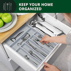 ROYAL CRAFT WOOD Luxury Bamboo Kitchen Drawer Organizer - Silverware Organizer - Utensil Holder and Cutlery Tray with Grooved Drawer Dividers for Flatware and Kitchen Utensils (7 Slot, Gray) - Image 3