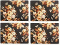 MACKENZIE-CHILDS Set of 4 Cork-Back Placemats, Hard-Finish Table Mats, Mocha Wild Rose by Unknown