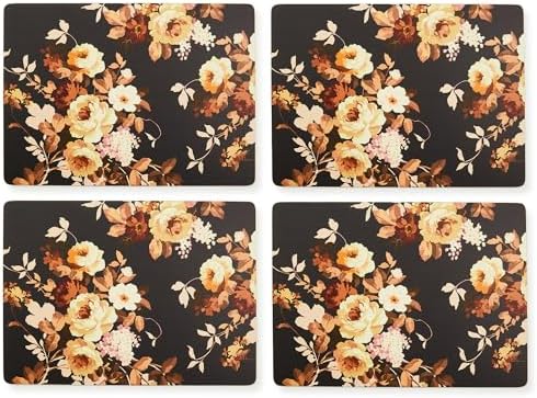 MACKENZIE-CHILDS Set of 4 Cork-Back Placemats, Hard-Finish Table Mats, Mocha Wild Rose by Unknown