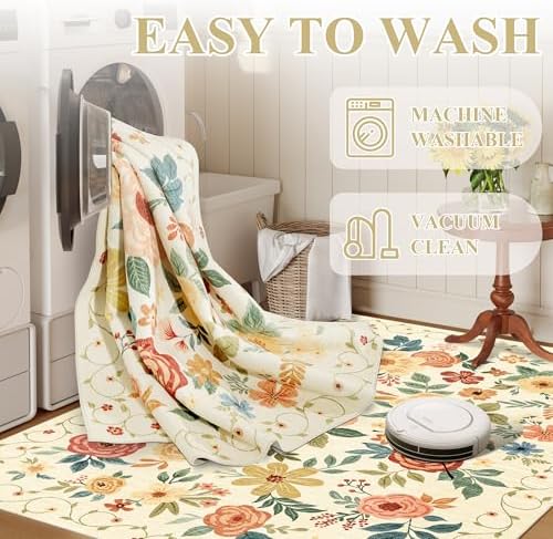 DUKINO 2x8 Kitchen Runner Rug, Washable Runner Rug Non Slip, Beige Yellow - Image 6