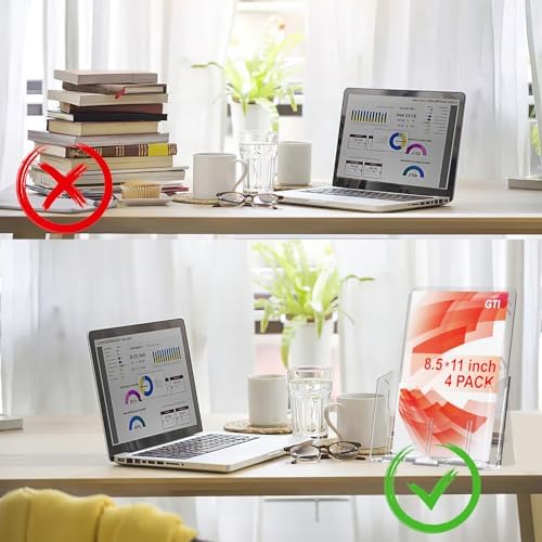 GTI Acrylic Brochure Holder 8.5 x 11 inch, 4 Packs Brochure Display Stand for 4’’ Trifold Pages, Clear Flyer Display Holder for Magazine, Pamphlet, Booklets, Menu,Journals - Image 6