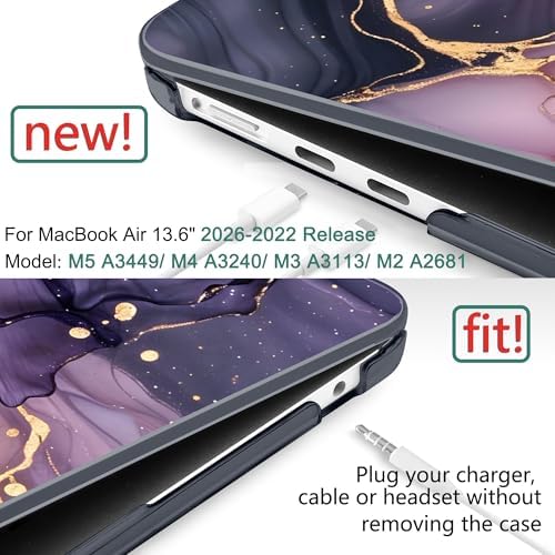 DONGKE for MacBook Air 13 Inch Case M5 2026 M4 2025 M3 M2 2024-2022 A3449 A3240 A3113 A2681, Plastic Hard Shell & Keyboard Cover & Screen Film for MacBook Air 13.6 Inch Case - Purple Hydrangea - Image 2
