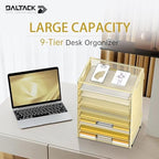 9-Tier Paper Organizer for Desk, Metal Mesh Letter Tray with Handles, Gold - Image 2