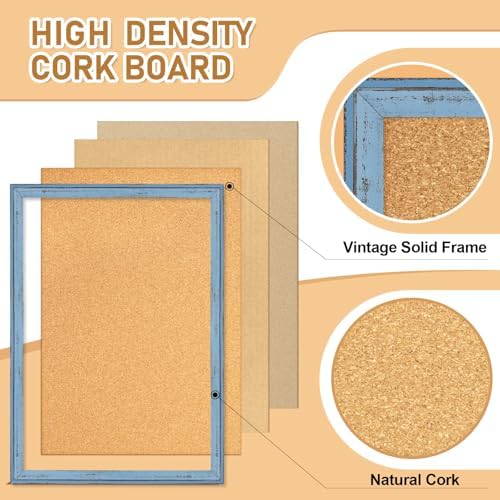 DOLLAR BOSS Cork Board, 24" X 18" Rustic Framed Bulletin Board, Blue - Image 3