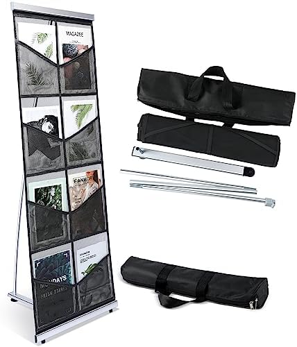Outus 8 Pocket Mesh Literature Holder Portable Floor Stand Roll up, Black by Outus
