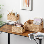 Vagusicc Wicker Basket, Set of 3 Hand-woven Storage Baskets for Organizing, Water Hyacinth Wicker Storage Basket Bins with Handles, Small Toilet Paper Storage Baskets for Shelves Pantry Baskets - Image 3