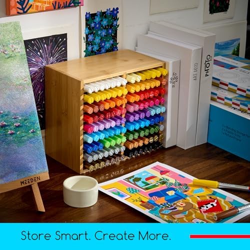 MEEDEN Bamboo Marker Holder Organizer: Holds 126 Pens with 18 Compartments - Image 2