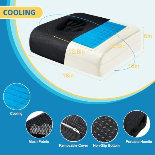 MINUPWELL 6" Gel Seat Cushion Extra Thick, 2 Layers Memory Foam Adult Booster Seat Cushion, Thick Wheelchair Cushions, Thick Adult Booster seat Chair Cushion for Car Seat - 18x16x6in -（Black） - Image 2