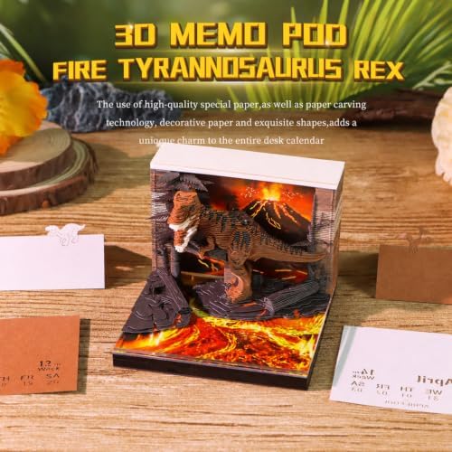 3D Dinosaur Calendar 2027 Time Piece Memo Pad with LED Light - Image 2