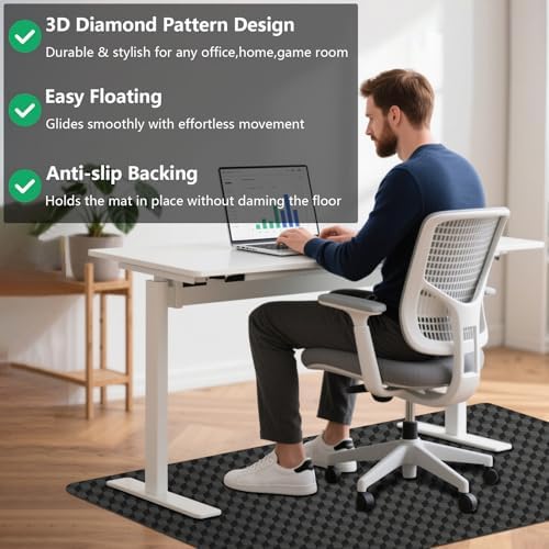AiBOB Gaming Chair Mat for Hardwood Floor, 53" x 45" 3D Diamond Design - Image 6