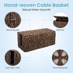 efluky 2 Pack Water Hyacinth Floor Cord Covers with Lid, Hand-Woven Cable Management Box, 2 Open Slots Cord Box to to Hide USB Wire, Power Strip & Charger for Home & Office and Dorm, Brown - Image 3