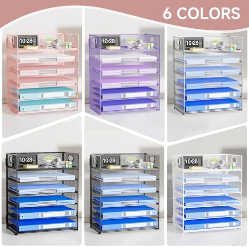 Pink Paper Organizer for Desk with Handle, 6-Tier - Image 4