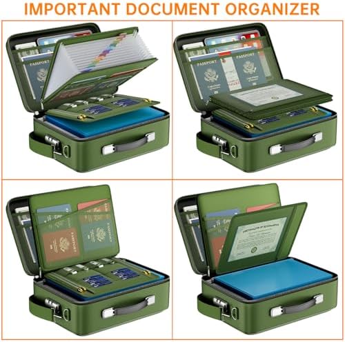 DocSafe Fireproof Document Box with Lock＆Shoulder Strap,Hard Case File Organizer with Accordion File Folder,Multi-Layer Portable Home Office Travel Safe Storage for Important Documents Laptop Green - Image 6