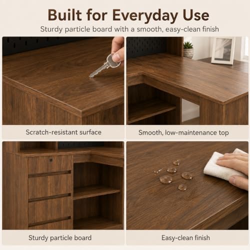 51.6" L Shaped Home Office Desk with Drawers and Storage, Walnut - Image 5