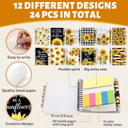 Sprial Notebooks with Pens Bulk, 48 Pack, 5.5 x 4.7 Inch Sunflower - Image 4