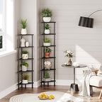 HOOBRO Corner Shelf Stand, Industrial 6-Tier Corner Bookshelf with Metal Frame, Bookcase, Plant Display Stand for Small Spaces, Living Room, Black BK36CJ01 - Image 2