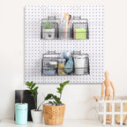 Suzile 2 Pcs Divided Pegboard Baskets Set Metal Garage Storage with 4 Pegboard Hooks Wall Mount Organizer for Workbench Bathroom Accessory Storage, 3 Grid(Black) - Image 5